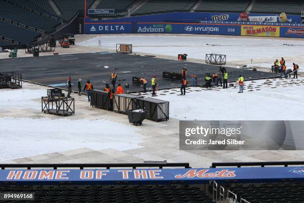 Overview of the rink build process ahead of the 2018 Bridgestone NHL Winter Classic between the Buffalo Sabres and the New York Rangers at Citi Field...