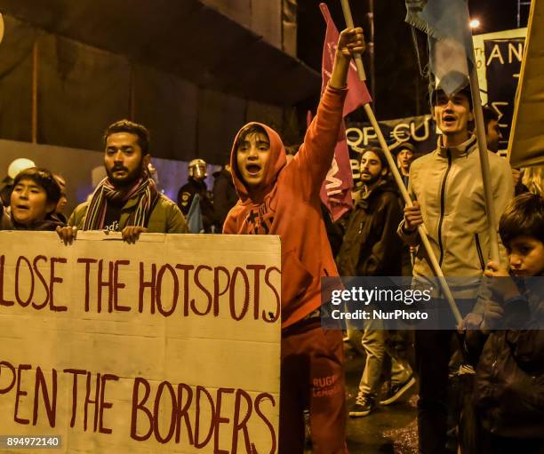 Demonstration take place in Athens, Greece on 18 December 2017 on the International Day of Migration. Protesting against the slavery of migrants in...