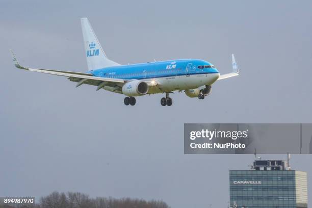 The Royal Dutch Airlines as seen in Amsterdam, Schiphol Airport in November 2017 while landing, taking off and taxiing. KLM uses Amsterdam airport as...