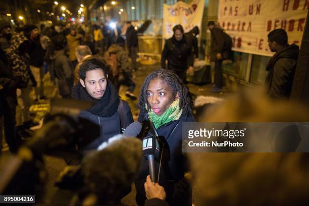 La France Insoumise leftist party's Member of Parliament Daniele Obono take part in a rally in Paris on December 18, 2017 in front of the enter of...