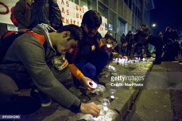 Residents of the area of La Villette, northern Paris, hold rally on December 18, 2017 in front of the enter of the refugee reception platform of...