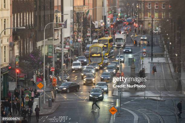 View of a busy traffic in Dublin's city center, just a few days ahead of Christmas. On Monday, 18 December 2017, in Dublin, Ireland.