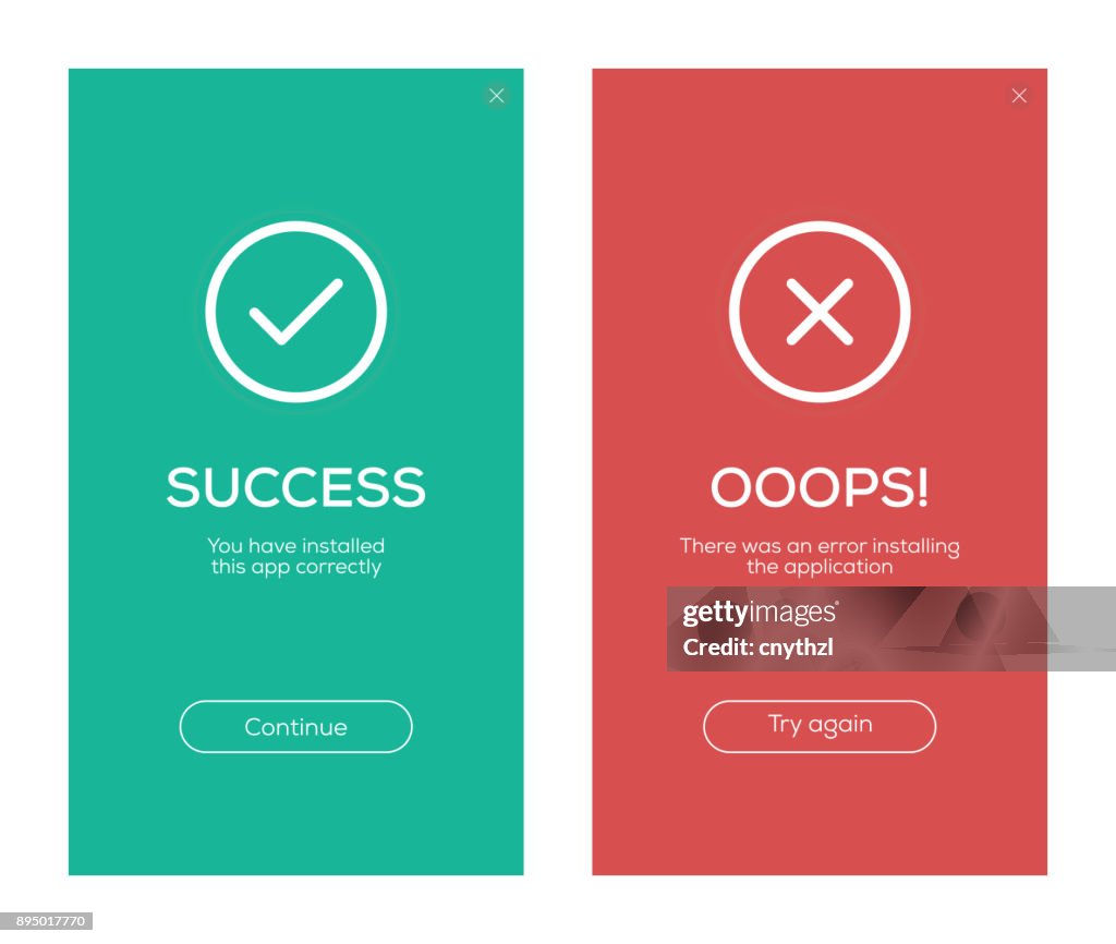 Success And Error Message Screen Design High-Res Vector Graphic - Getty ...