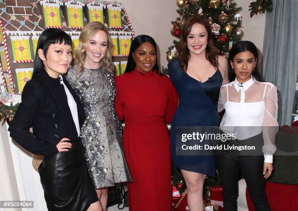 Actresses Hana Mae Lee, Kelley Jakle, Ester Dean, Shelley Regner and Chrissie Fit visit Hallmark's "Home & Family" at Universal Studios Hollywood on...