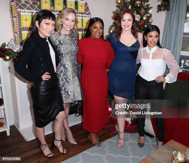 Actresses Hana Mae Lee, Kelley Jakle, Ester Dean, Shelley Regner and Chrissie Fit visit Hallmark's "Home & Family" at Universal Studios Hollywood on...