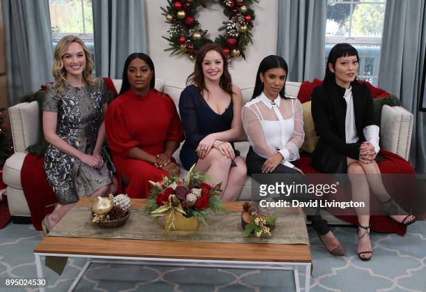 Actresses Kelley Jakle, Ester Dean, Shelley Regner, Chrissie Fit and Hana Mae Lee visit Hallmark's "Home & Family" at Universal Studios Hollywood on...
