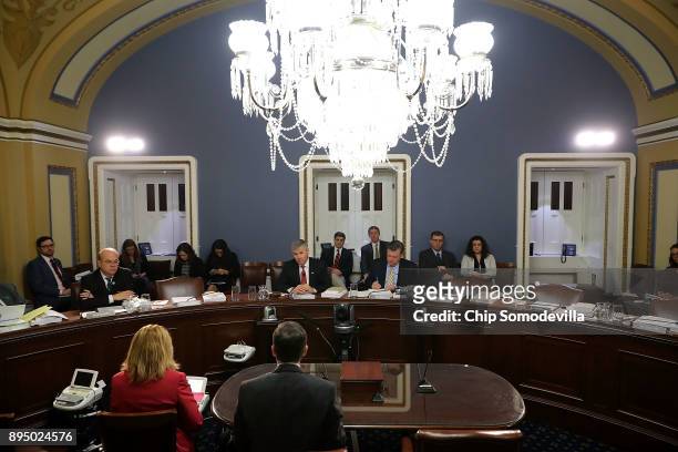House Finance Committee Chairman Jeb Hensarling testifies before the House Rules Committee at the U.S. Capitol December 18, 2017 in Washington, DC....