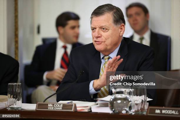 House Rules Committee Vice Chair Tom Cole delivers opening remarks during a hearing in the U.S. Capitol December 18, 2017 in Washington, DC. The...