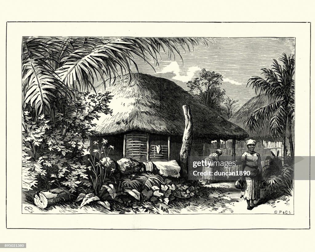 Native village and house, Jamaica, 19th Century