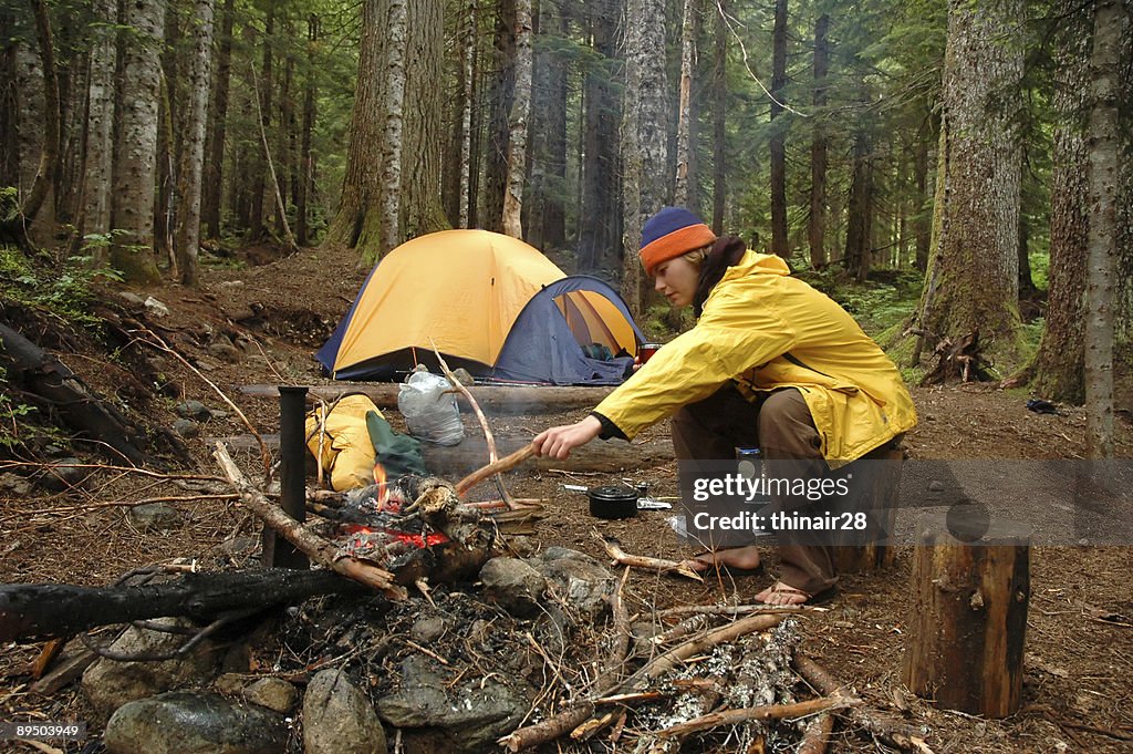 Woman in campsite