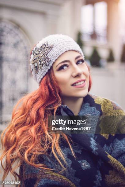 portrait of beautiful fashion ginger woman - 1987 25-35 stock pictures, royalty-free photos & images