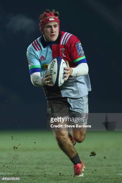 Jack Glover of Harlequins A in action during the Aviva A League match between Harlequins A and Bristol United at Twickenham Stoop on December 18,...