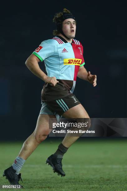 Charlie Piper of Harlequins A during the Aviva A League match between Harlequins A and Bristol United at Twickenham Stoop on December 18, 2017 in...