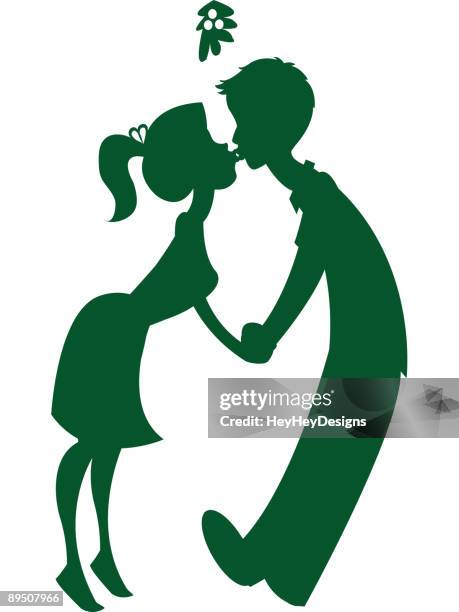 stockillustraties, clipart, cartoons en iconen met mistletoe kiss - mistletoe kiss