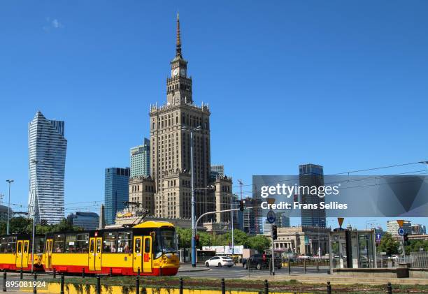 skyscrapers in warsaw city center, poland - stalinist architecture fotografías e imágenes de stock