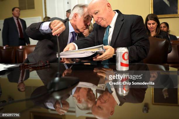 House Ways and Means Committee Chairman Kevin Brady talks with ranking member Rep. Richard Neal before they testify to the House Rules Committee...