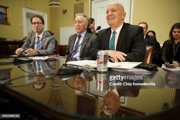 House Ways and Means Committee Chairman Kevin Brady , ranking member Rep. Richard Neal and committee member Rep. Peter Roskam prepare to testify...