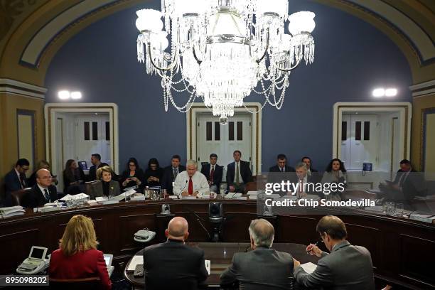 House Ways and Means Committee Chairman Kevin Brady , ranking member Rep. Richard Neal and committee member Rep. Peter Roskam sit at the witness...