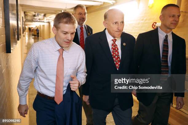 Members of the House Freedom Caucus Rep. Jim Jordan , Rep. Louie Gohmert arrive for a House Republican Conference meeting in the basement of the U.S....
