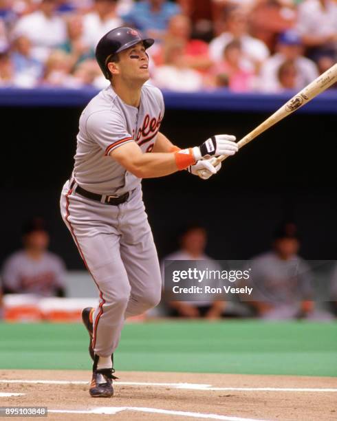 Cal Ripken Jr. Of the Baltimore Orioles bats against the Kansas City Royals in an MLB game during the 1987 season.