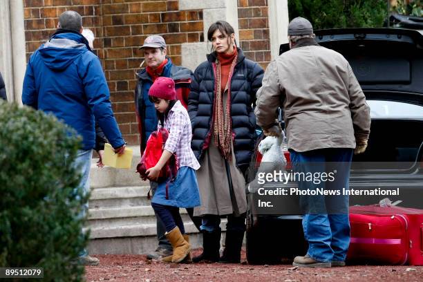 Actress Katie Holmes is seen filming with young actress Bailee Madison on the set of her new horror film 'Don't Be Afraid Of The Dark' at Mount...