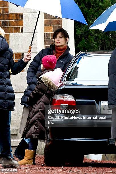 Actress Katie Holmes is seen filming with young actress Bailee Madison on the set of her new horror film 'Don't Be Afraid Of The Dark' at Mount...