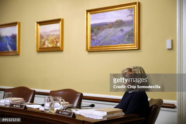 House Rules Committee member Rep. Liz Cheney attends a hearing about the Tax Cuts and Jobs Act Conference Report at the U.S. Capitol December 18,...