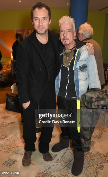 Jude Law and Nicky Haslam attend a special screening of "Wonder Wheel" hosted by Stephen Daldry at The Soho Hotel on December 18, 2017 in London,...