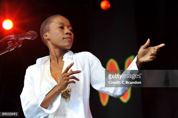 Rokia Traore performs on stage on the first day of the Womad Festival at Charlton Park on July 24, 2009 in Wiltshire, England.