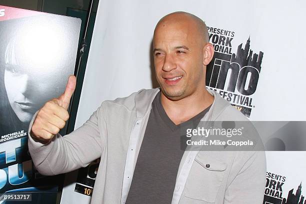 Actor Vin Diesel attends the 10th New York International Latino Film Festival screening of "Los Bandoleros" at the SVA Theater on July 29, 2009 in...