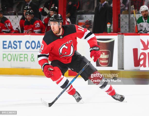 Jimmy Hayes of the New Jersey Devils skates against the Dallas Stars during the game at Prudential Center on December 15, 2017 in Newark, New Jersey.