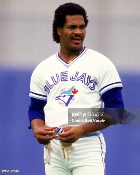 George Bell of the Toronto Blue Jays looks on during an MLB game at Exhibition Stadium in Toronto, Canada during the 1987 season.