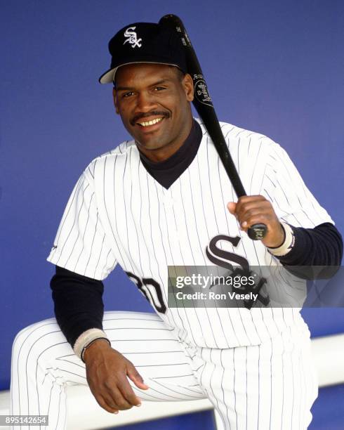 Tim Raines of the Chicago White Sox poses for a portrait during a spring training game at Ed Smith Stadium in Sarasota, Florida during the 1991...