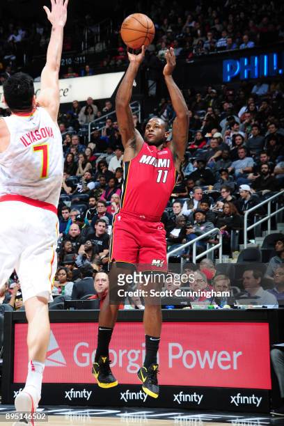 Dion Waiters of the Miami Heat takes the shot against the Atlanta Hawks on December 18, 2017 at Philips Arena in Atlanta, Georgia. NOTE TO USER: User...