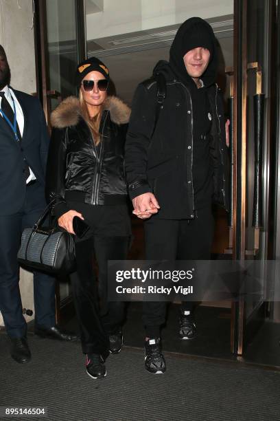 Paris Hilton and Chris Zylka seen leaving Mayfair hotel on December 18, 2017 in London, England.