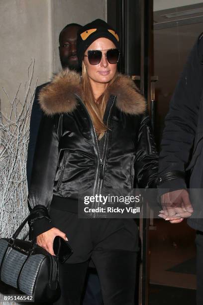 Paris Hilton seen leaving Mayfair hotel on December 18, 2017 in London, England.