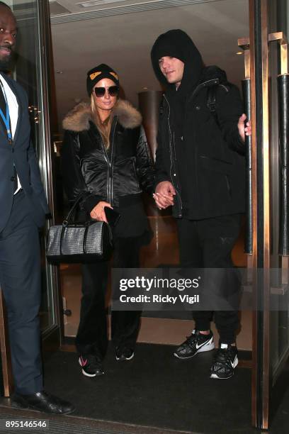 Paris Hilton and Chris Zylka seen leaving Mayfair hotel on December 18, 2017 in London, England.