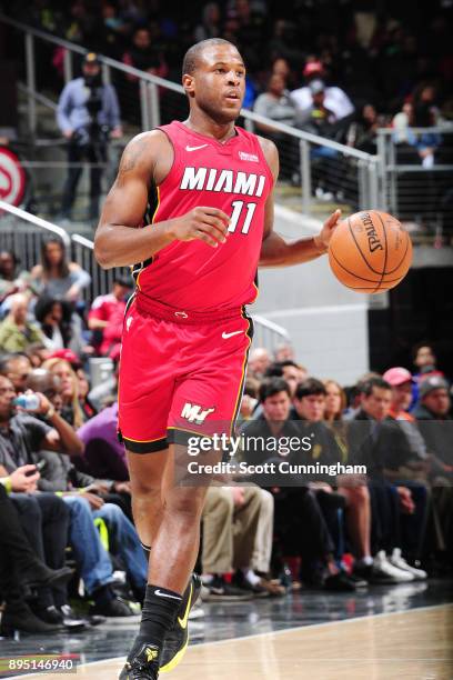 Dion Waiters of the Miami Heat dribbles the ball against the Atlanta Hawks on December 18, 2017 at Philips Arena in Atlanta, Georgia. NOTE TO USER:...