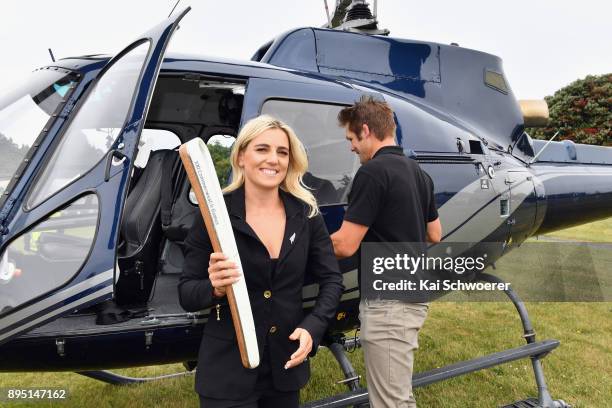 Former All Blacks captain Richie McCaw and former New Zealand hockey player Gemma McCaw arrive with the Commonwealth Games Queen's baton at a Queens...