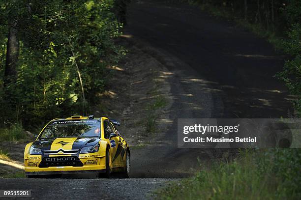 Evgeny Novikov of Russia and Dale Moscatt of Australia compete in their Citroen C4 Junior Team during the Shakedown of the WRC Neste Oil Rally of...