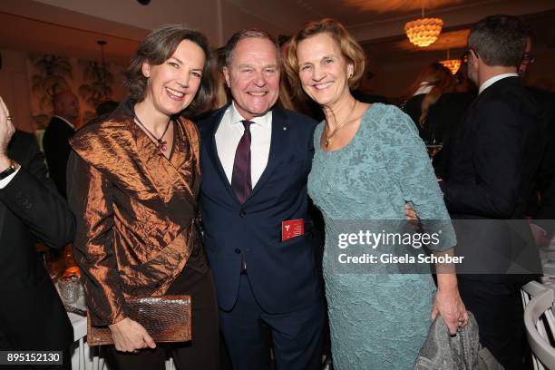 Wolfgang Heubisch and his wife Kristina Heubisch and Karin Seehofer during the annual Christmas Roast Kid Dinner on December 18, 2017 in Munich,...