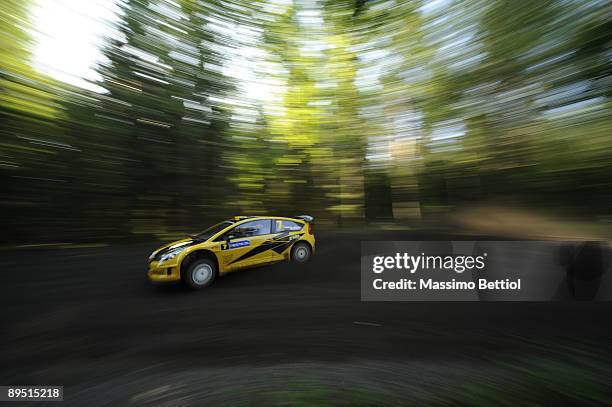 Evgeny Novikov of Russia and Dale Moscatt of Australia compete in their Citroen C4 Junior Team during the Shakedown of the WRC Neste Oil Rally of...