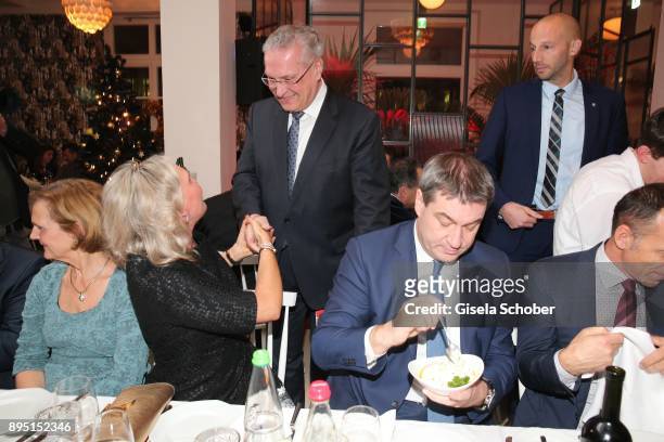 Karin Seehofer, Saskia Greipl, Joachim Herrmann and Markus Soeder during the annual Christmas Roast Kid Dinner on December 18, 2017 in Munich,...