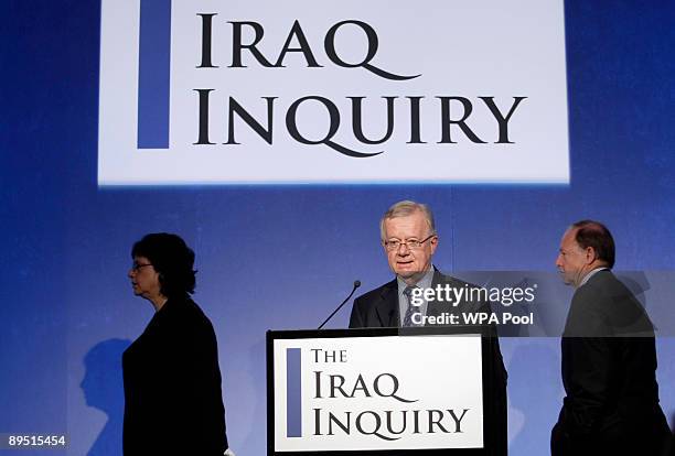 John Chilcot, chairman of the Iraq Inquiry, arrives with Baroness Usha Prashar, and Roderic Lyne, to outline the terms of reference for the inquiry...