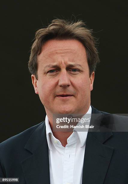 Conservative Party Leader David Cameron waits for play to start during day one of the npower 3rd Ashes Test Match between England and Australia at...