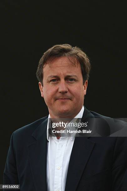 Conservative Party Leader David Cameron waits for play to start during day one of the npower 3rd Ashes Test Match between England and Australia at...