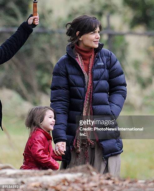 Actress Katie Holmes is seen with her daughter Suri Cruise whilst filming on the set of horror film 'Don't Be Afraid Of The Dark' at Mount Macedon on...