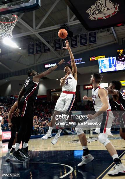 Johnathan Williams of the Gonzaga Bulldogs puts up a shot against Maurice Kirby of the IUPUI Jaguars in the first half at McCarthey Athletic Center...