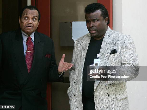 Joe Jackson and Jackson family friend Majestic Magnificent wait outside the Santa Barbara County Courthouse in Santa Maria, California Monday, March...