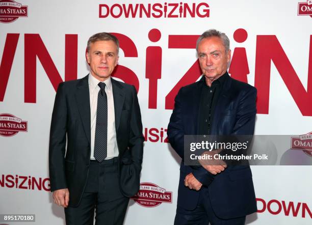 Christoph Waltz and Udo Kier attend the premiere of Paramount Pictures' "Downsizing" at Regency Village Theatre on December 18, 2017 in Westwood,...